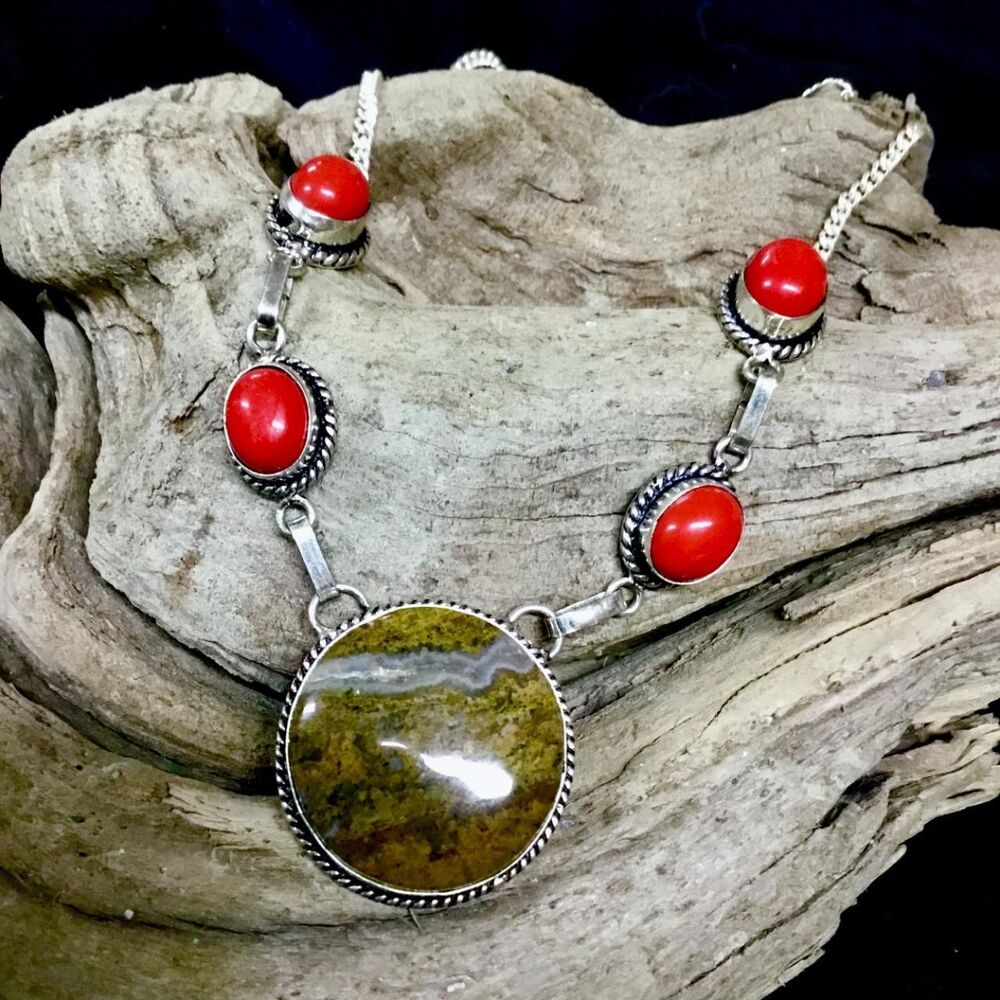 Boho Southwestern Crystals Artisan-crafted  Yellow Moss Agate and Coral